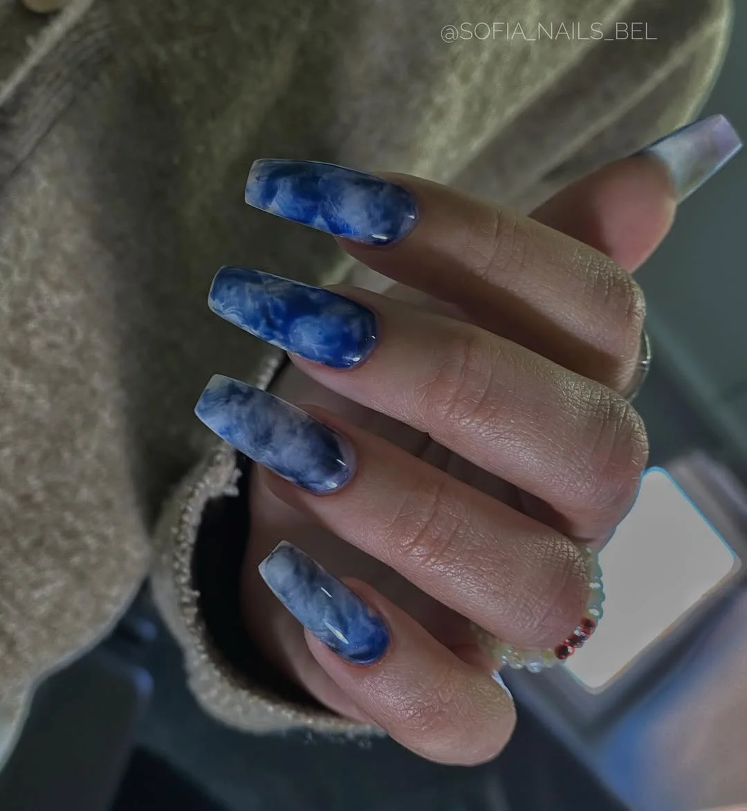 summer nails watermelon 2026 Ocean Blue Marble for Refreshing Summer Contrast