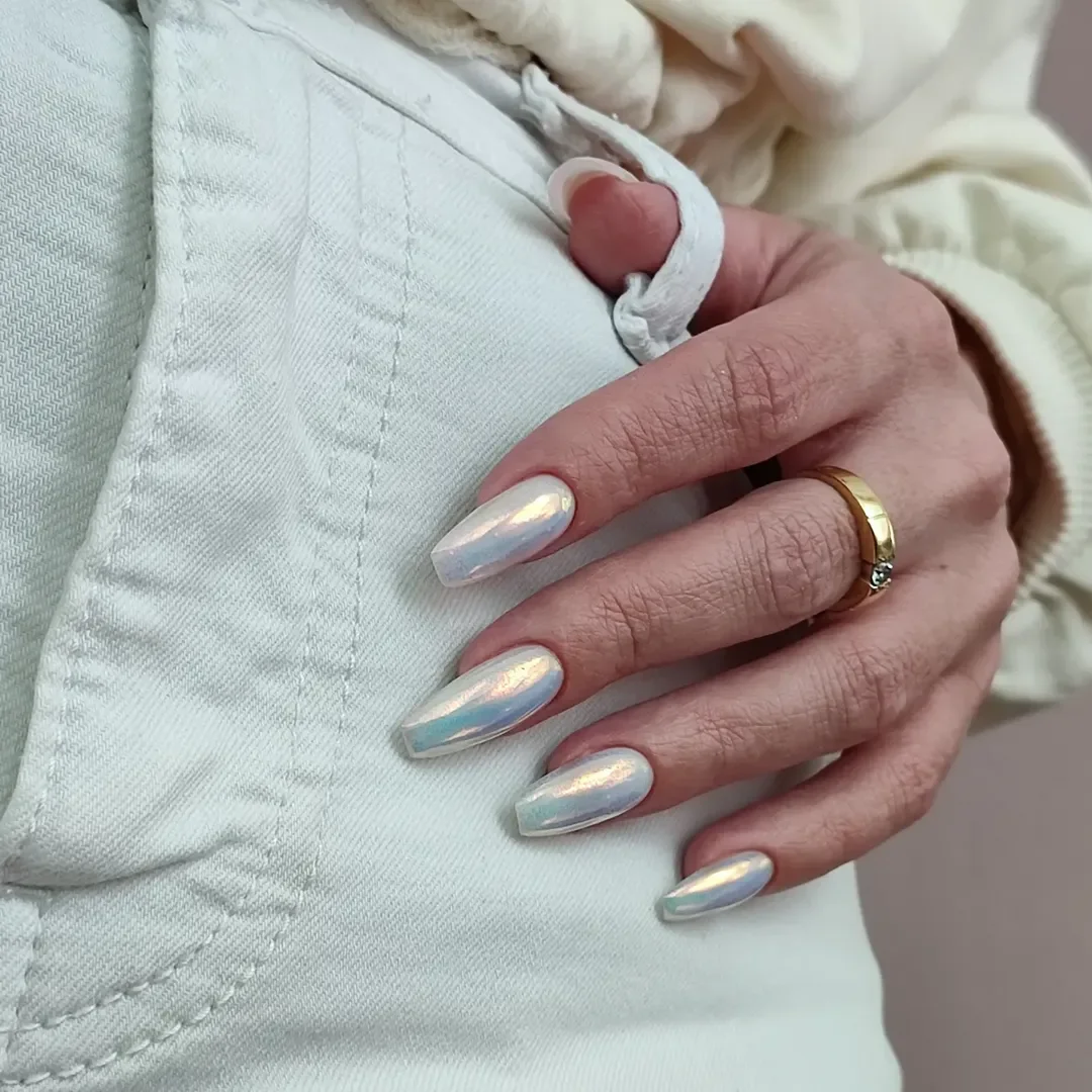 summer nails watermelon 2026 Pearl Chrome Glow for Sunlit Summer Days