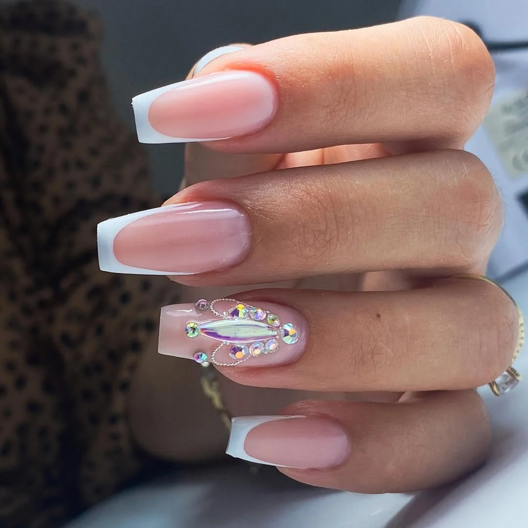summer nails watermelon 2026 Crystal French Elegance with Summer Sparkle