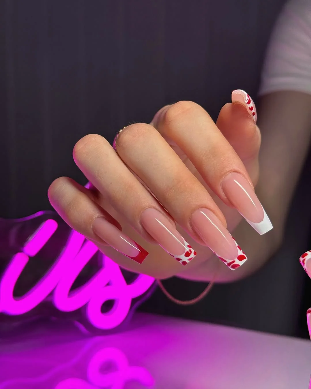 summer nails watermelon 2026 Playful Watermelon French Tips with Heart Accents