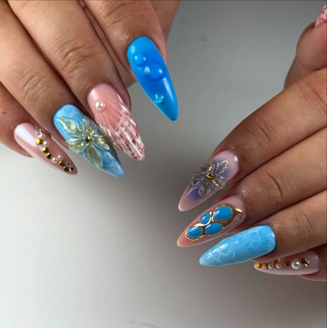 Summer nails for every day 2026 Ocean Bloom 3D Statement Nails