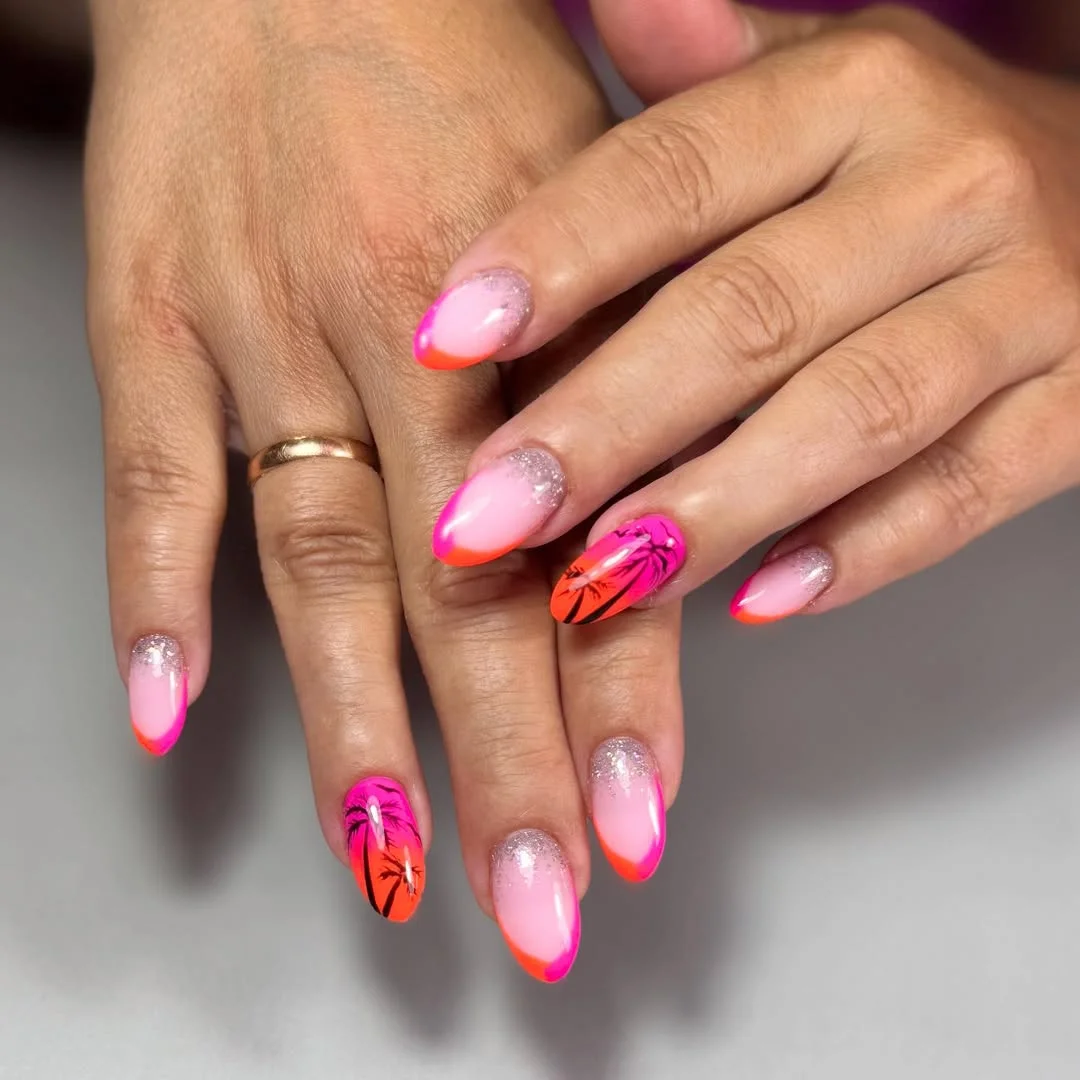 Summer nails for every day 2026 Neon Sunset Palm Escape