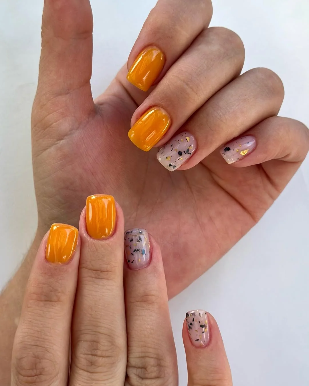 summer nails one color 2026 Golden Mango Tones That Glow in the Sun