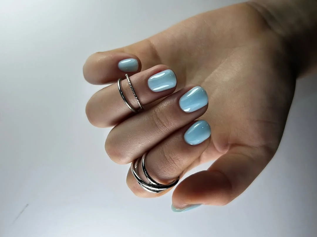 summer nails one color 2026 Baby Blue Nails That Feel Like a Clear Summer Sky