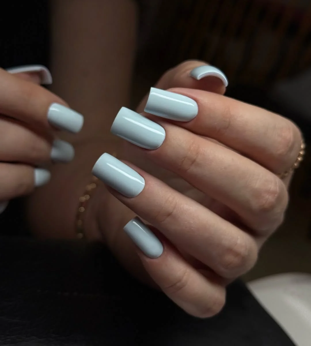 summer nails one color 2026 Cool Toned Gray Blue for Modern Minimalists