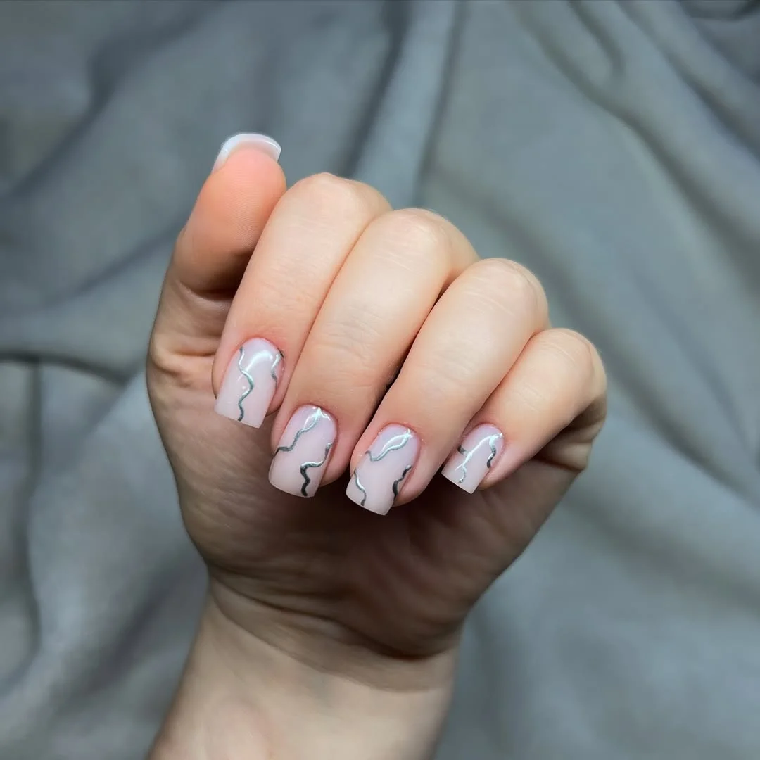 summer nails square 2026 Minimal Silver Wave Nails For Quiet Cool-Girl Summer Energy