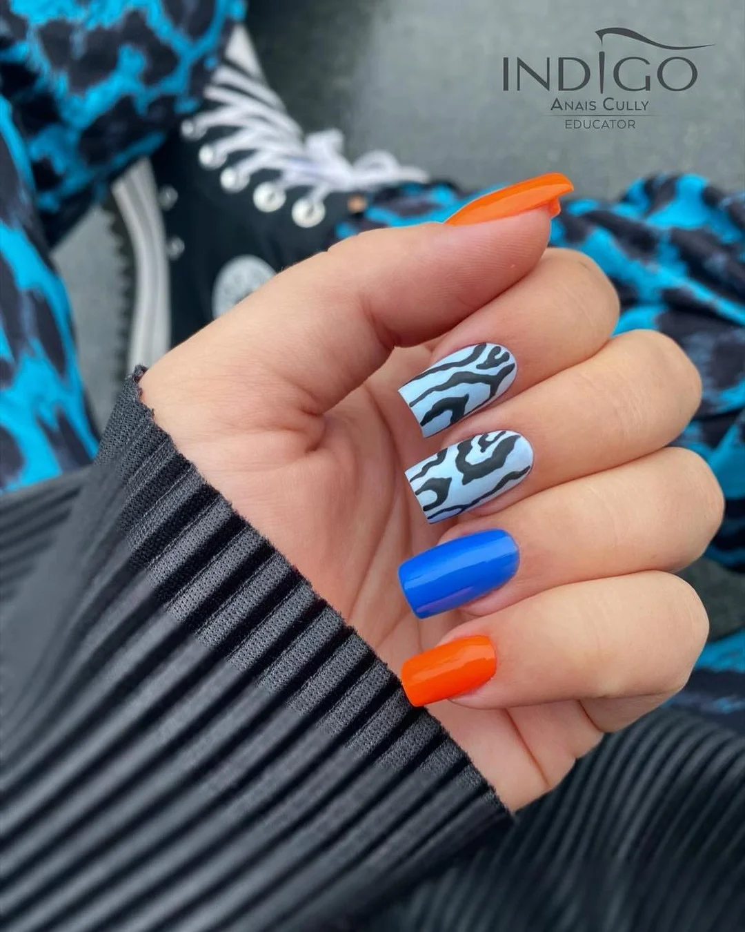 summer nails square 2026 Electric Blue And Orange Zebra Nails That Scream Summer