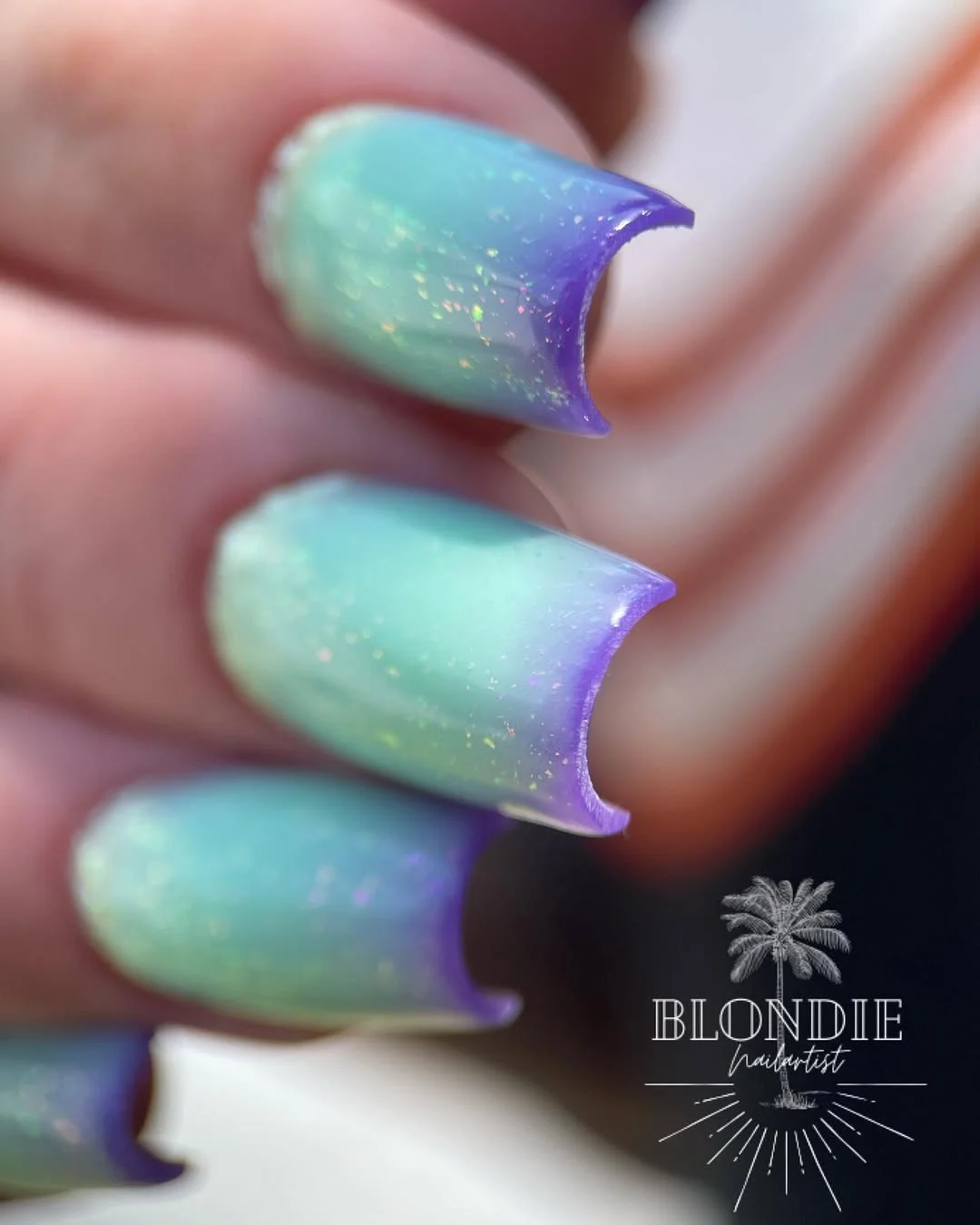 summer nails square 2026 Dreamy Iridescent Aura Nails With Fantasy Color Fade