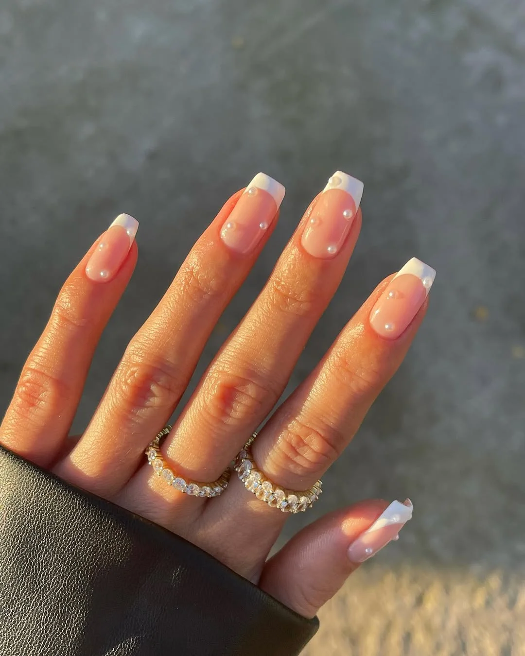 summer nails square 2026 Glossy Pearl French Nails With Soft 3D Texture