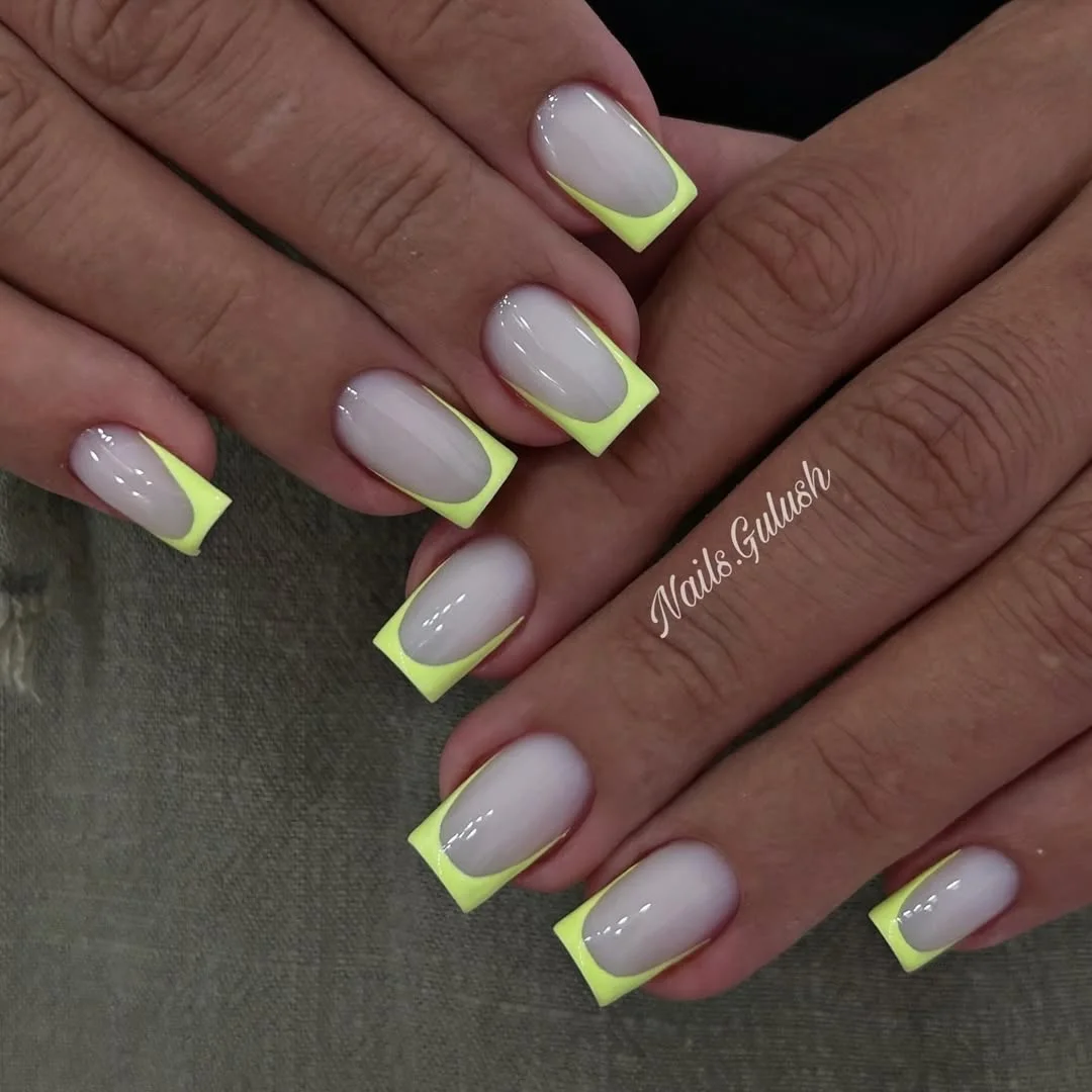 summer nails square 2026 Neon Lemon French Tips That Bring Back Y2K Summer Energy