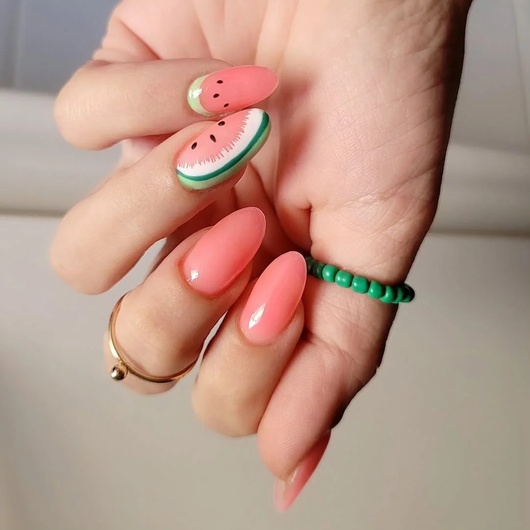 summer nails watermelon 2026 Soft Pink Watermelon Art for a Delicate Summer Mood
