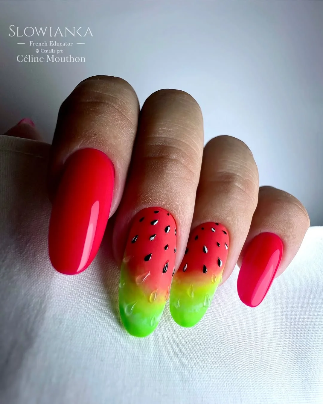 summer nails watermelon 2026 Watermelon Drip Nails With a Neon Twist