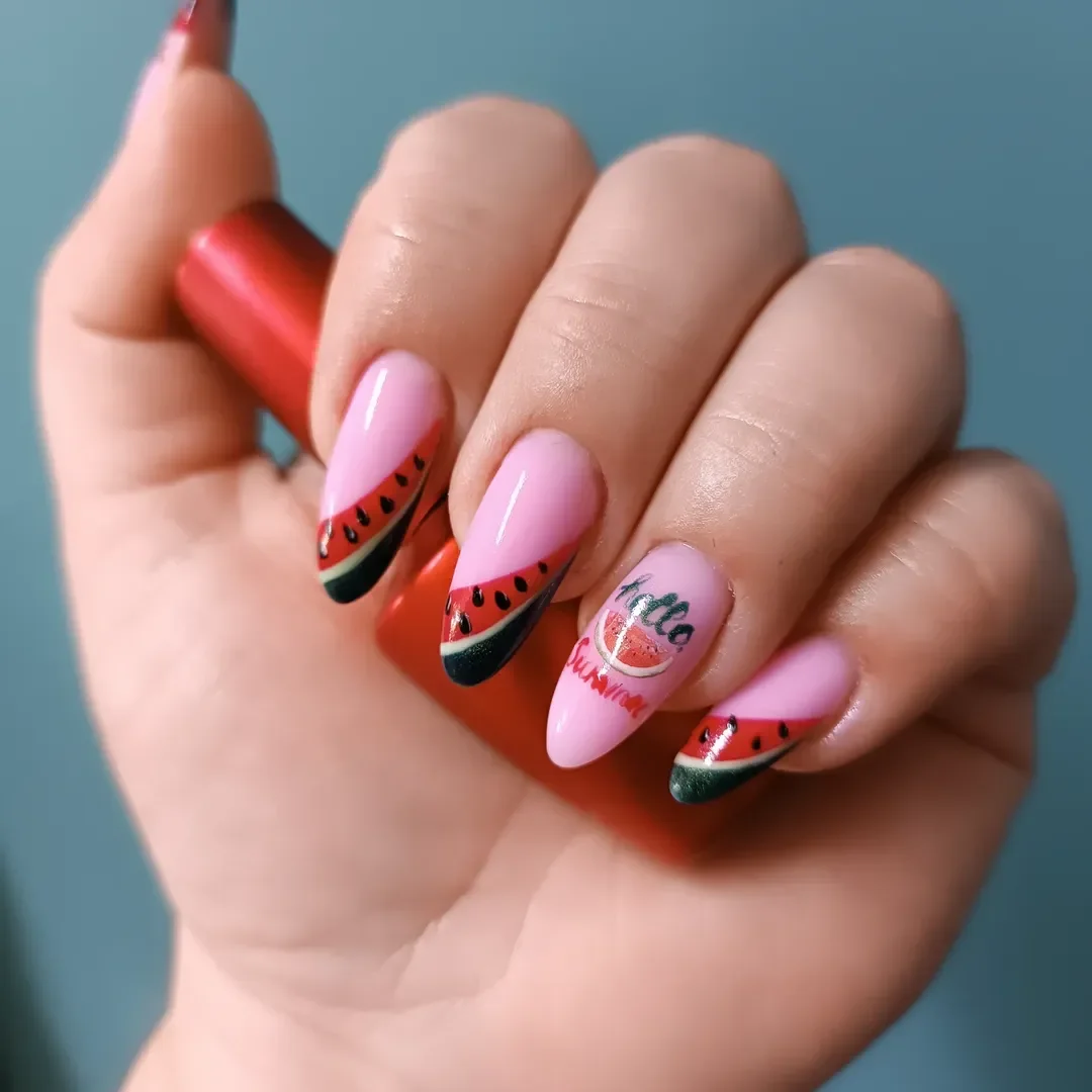 summer nails watermelon 2026 Watermelon French Tips With Playful Retro Charm