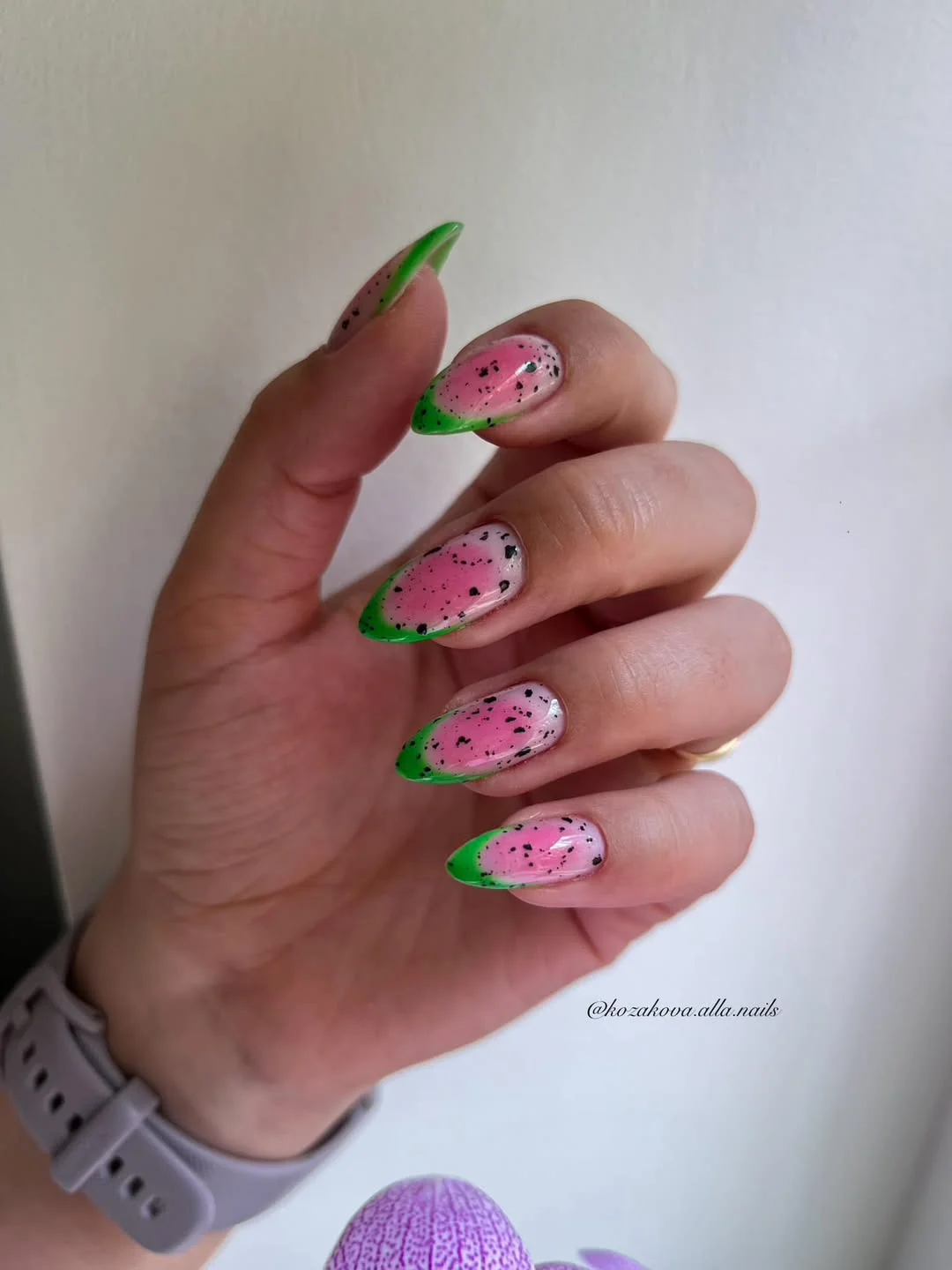 summer nails watermelon 2026 Speckled Watermelon Tips With Modern Minimalist Appeal