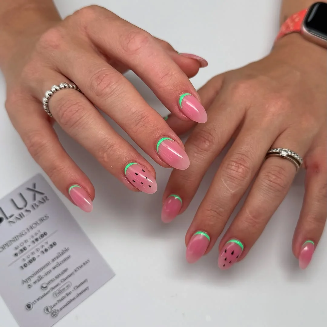 summer nails watermelon 2026 Minimal Watermelon Reverse French for Everyday Summer Style