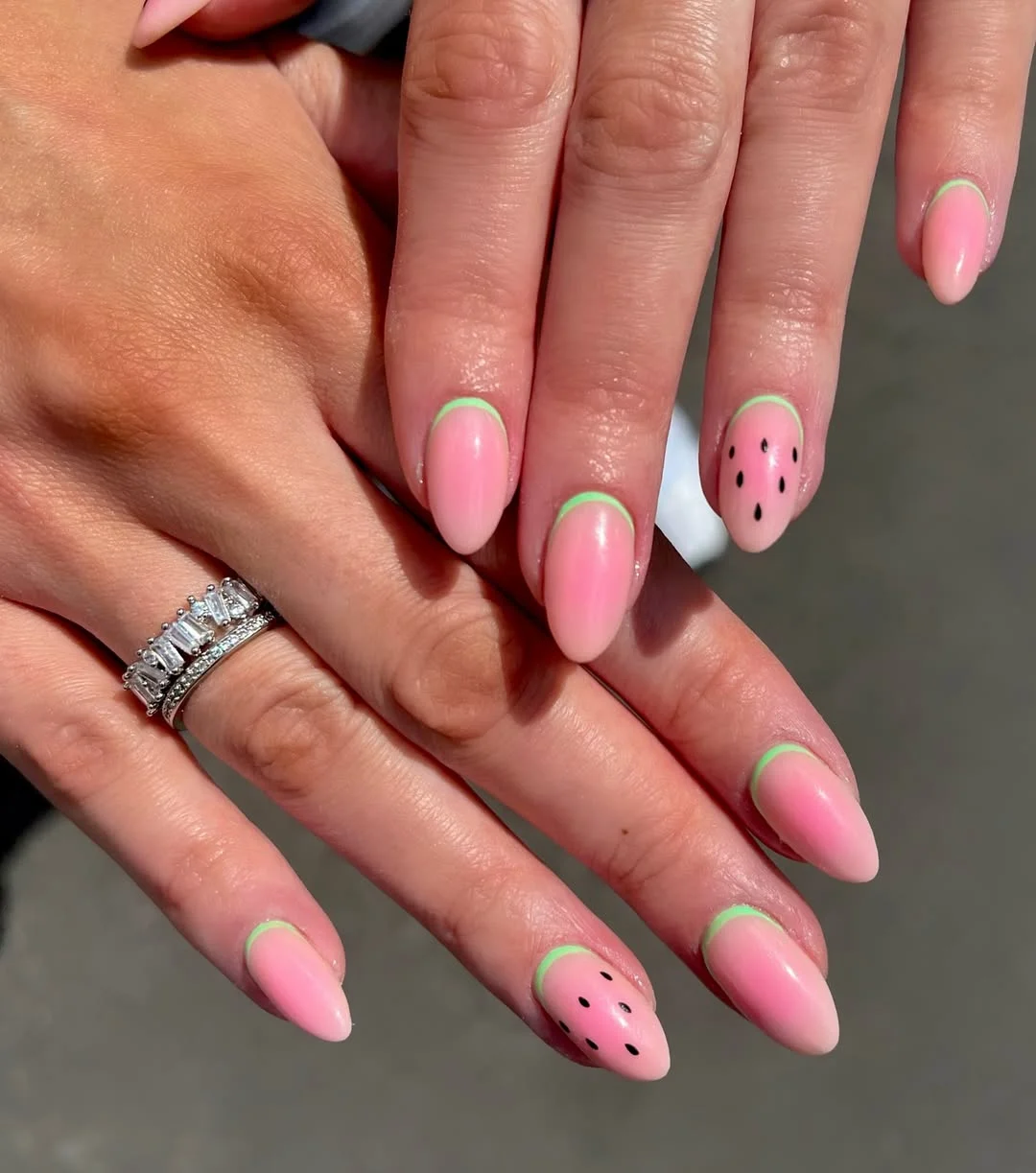 summer nails watermelon 2026 Soft Pink Almond Nails With Delicate Watermelon Details