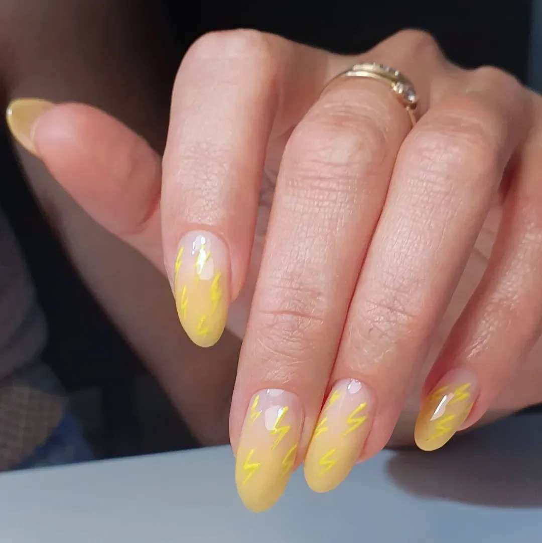 summer ombre nails 2026 Butter Yellow Ombre with Playful Neon Details