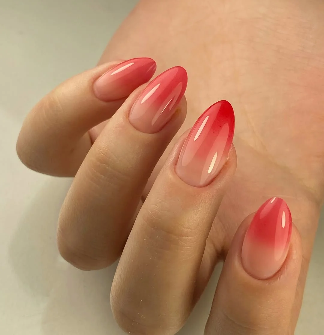 summer ombre nails 2026 Glossy Watermelon Ombre for Fresh Summer Glow