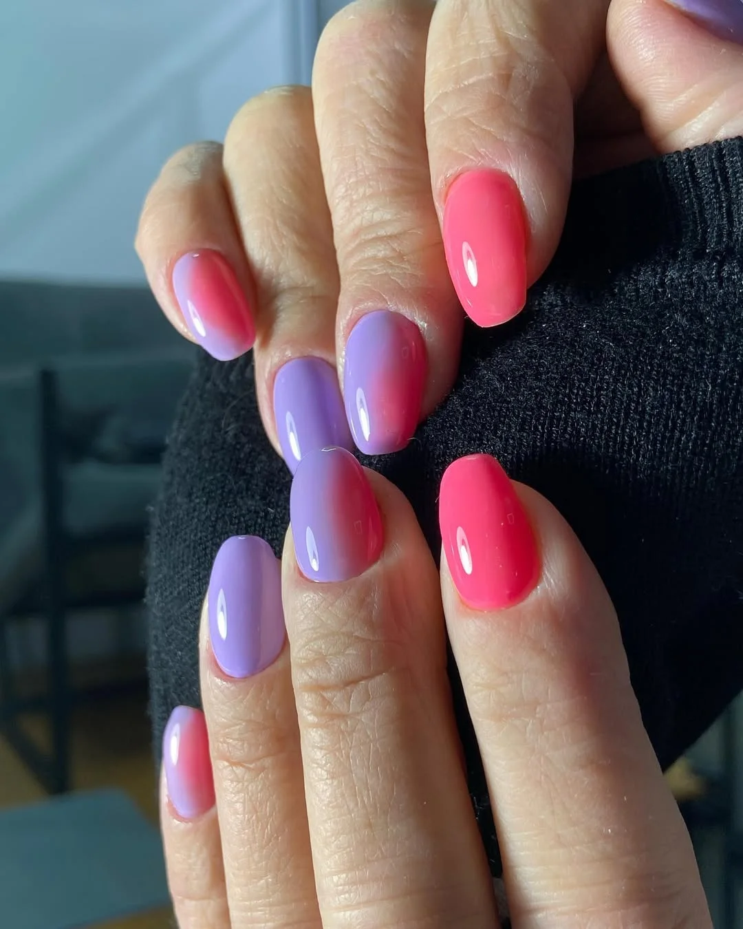 summer ombre nails 2026 Lavender and Hot Pink Color Melt for Playful Contrast