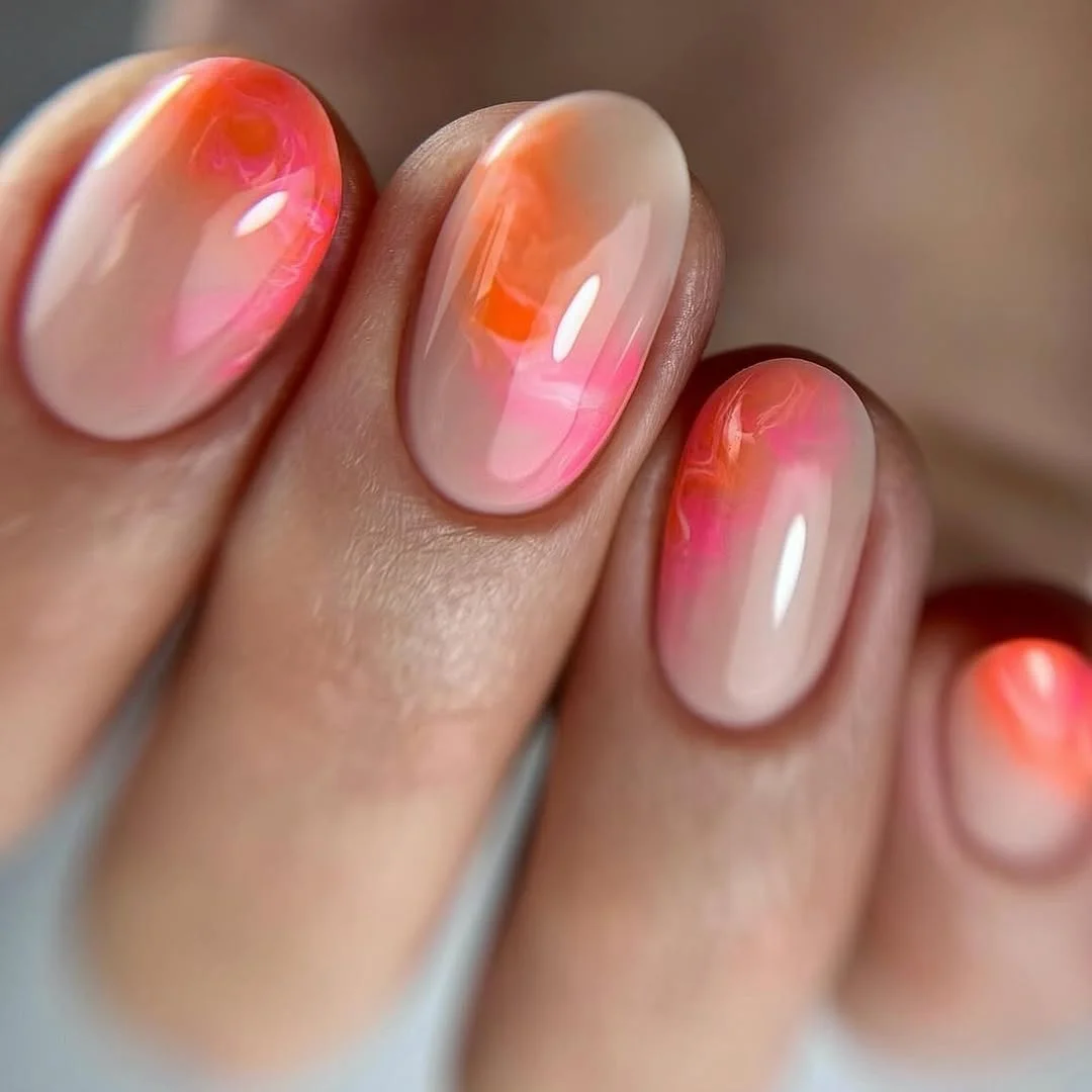 summer ombre nails 2026 Neon Aura Ombre with Soft Abstract Glow