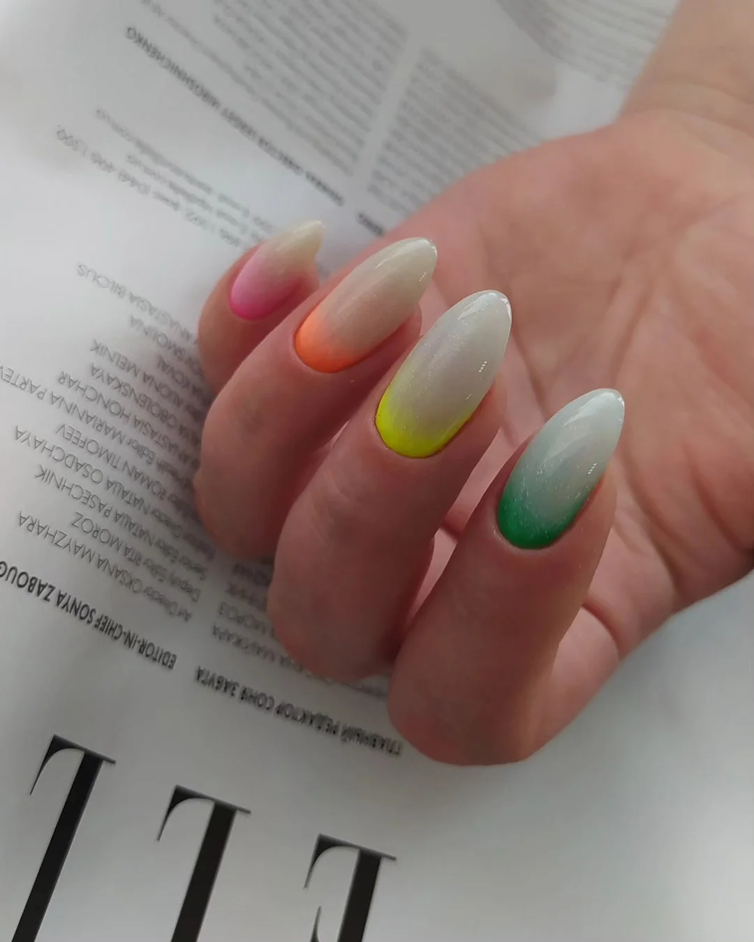 summer ombre nails 2026 Rainbow Sorbet Ombre for Bold Vacation Energy