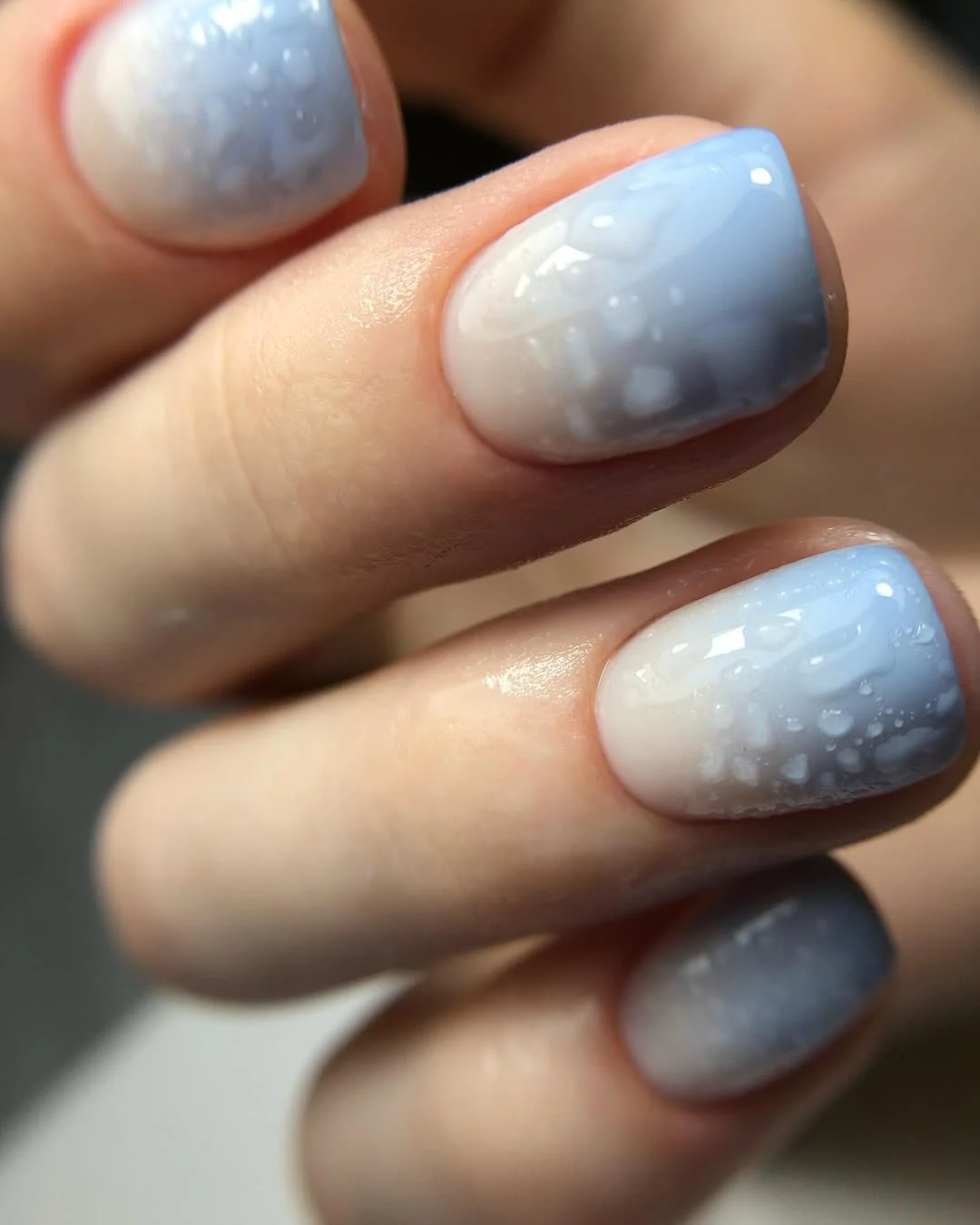 summer ombre nails 2026 Soft Blue Aura Ombre with Dewy Glass Detail