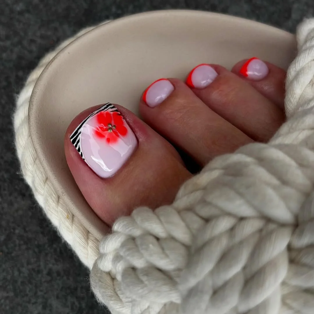 summer toe nails colors 2026 Neon Floral French Toes With Playful Summer Energy