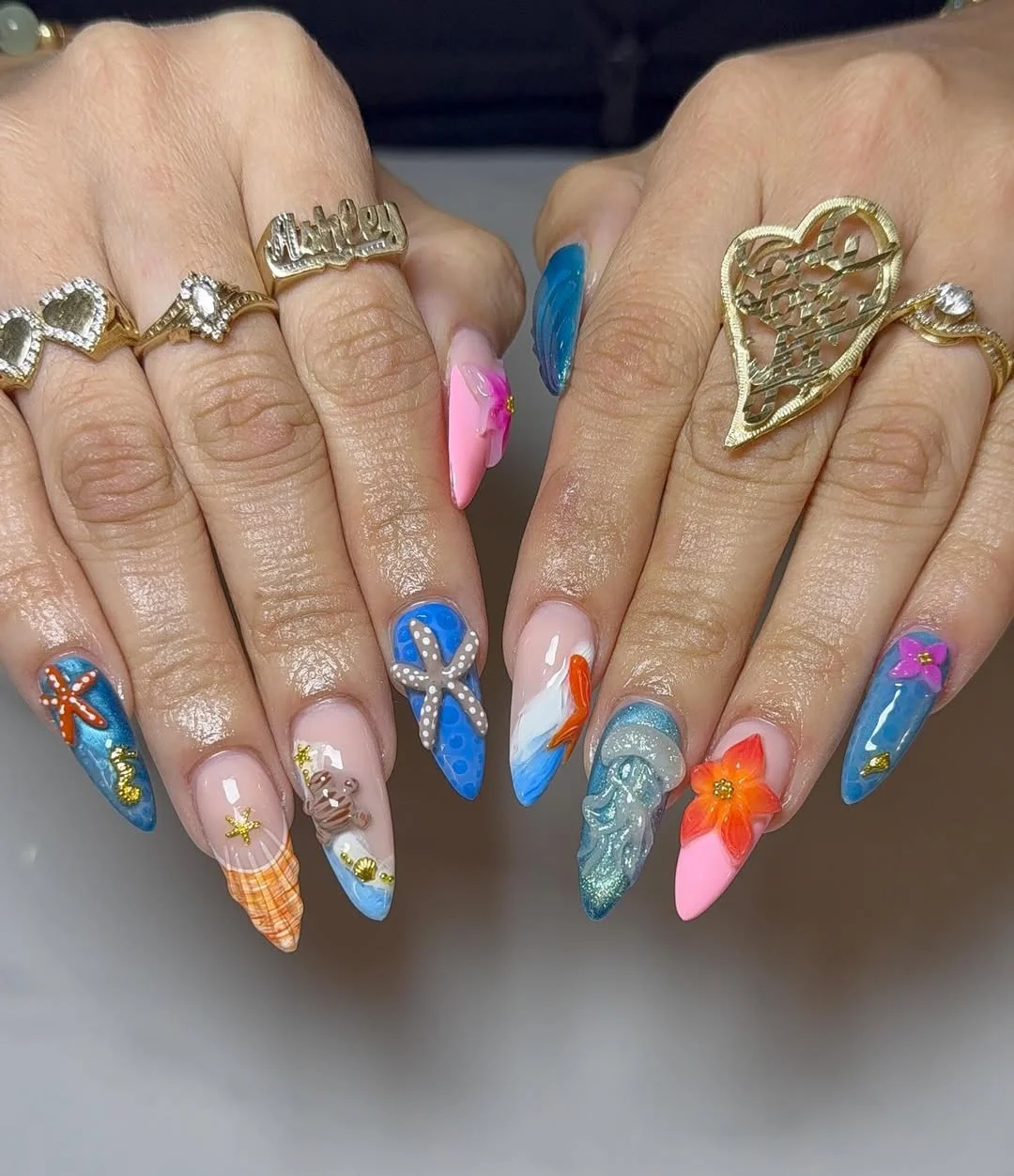 summer vacation nails 2026 Underwater Fantasy Nails With Starfish and Jellyfish Art