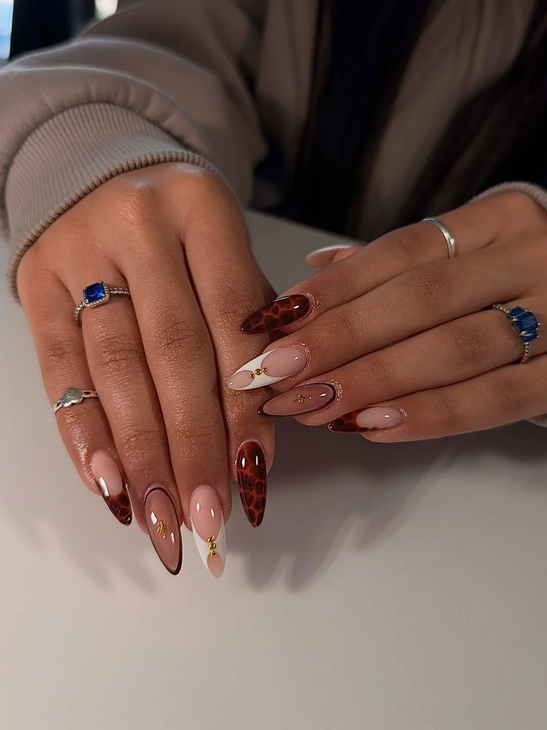 summer vacation nails 2026 Chocolate Glazed French Nails With Luxe Animal Print
