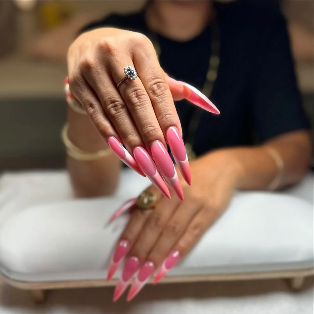 summer vacation nails 2026 Glossy Pink Flame French For a Barbiecore Summer