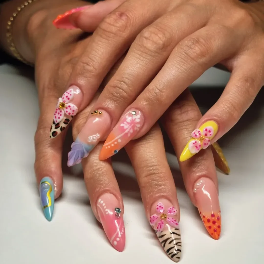summer vacation nails 2026 Maximalist Tropical Art Nails With Playful Vacation Energy