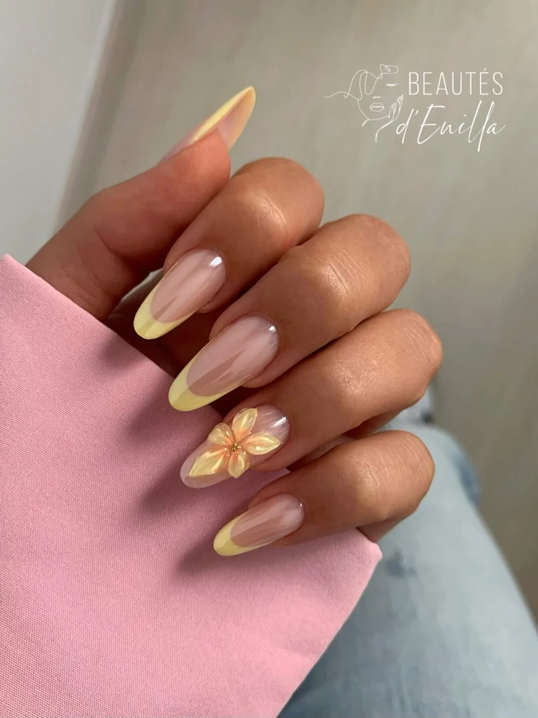 summer vibrant nails summer 2026 Butter Yellow French Tips With Soft Floral Art