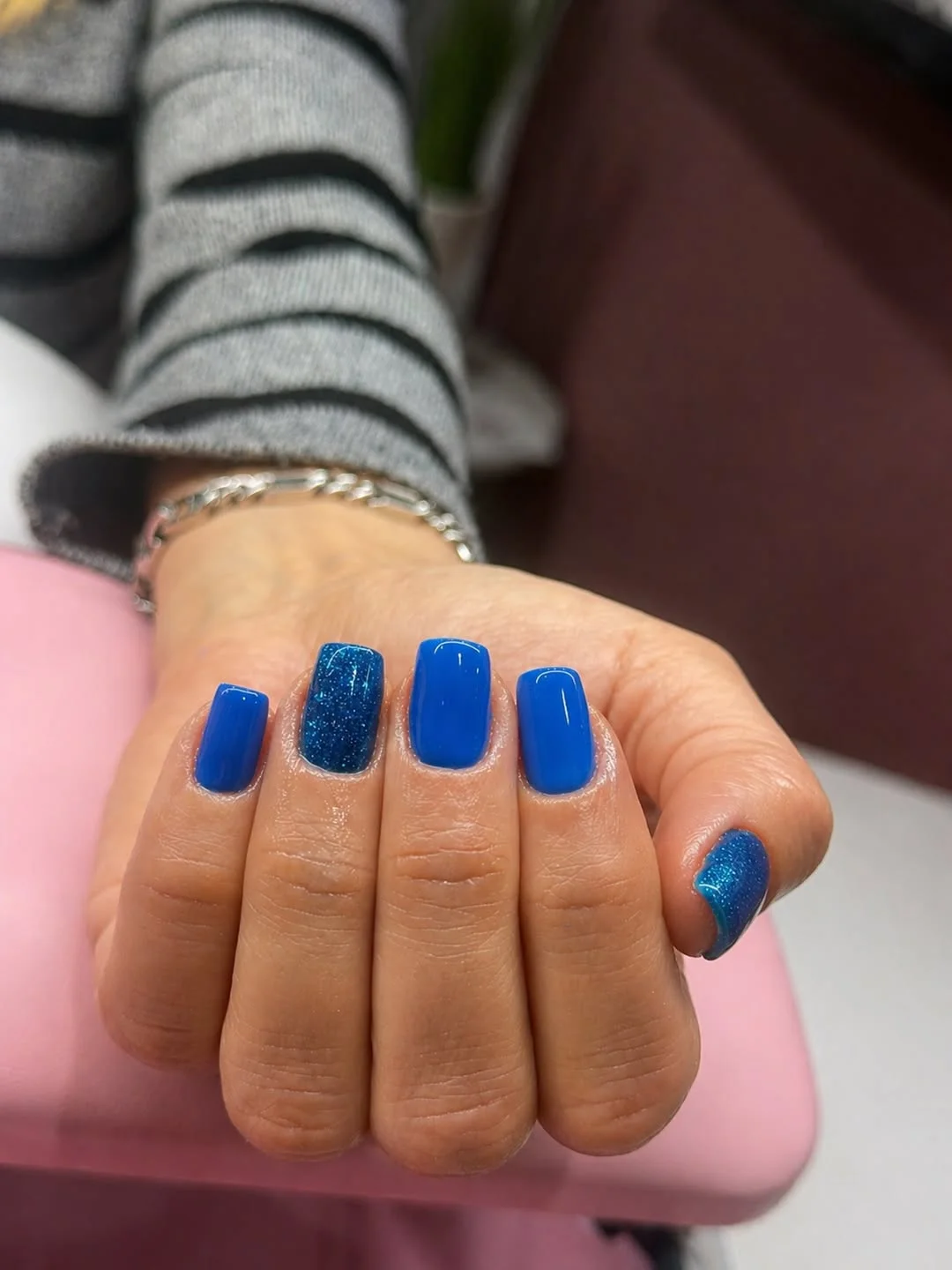 summer vibrant nails summer 2026 Electric Blue Glossy Nails With Sparkling Accent Energy