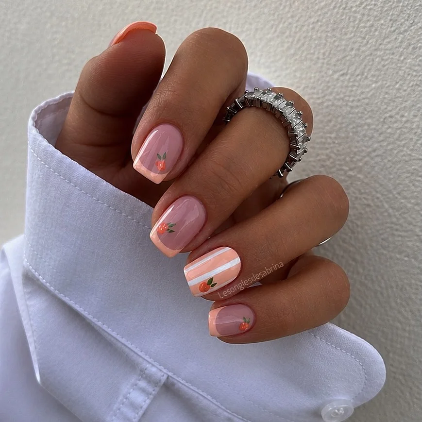 summer vibrant nails summer 2026 Peachy Minimal Nails With Tiny Fruity Details