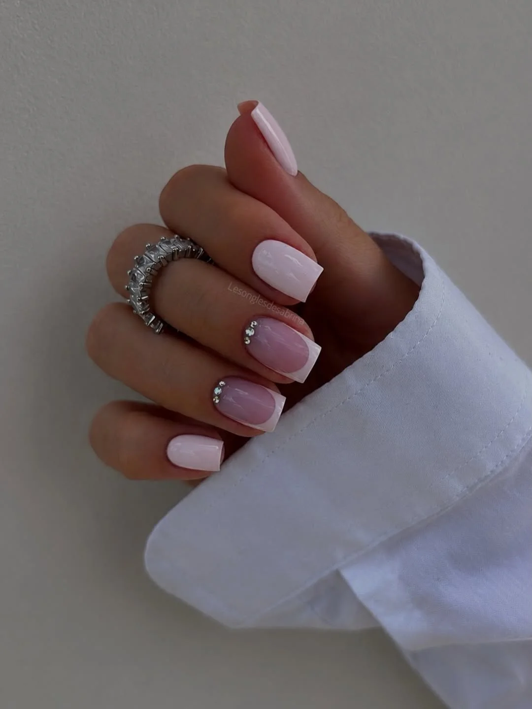 summer vibrant nails summer 2026 Milky White French Nails With Crystal Details