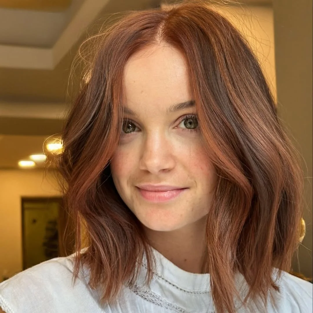 sun-kissed summer auburn hair color 2026 Soft Auburn Bob with Airy Texture