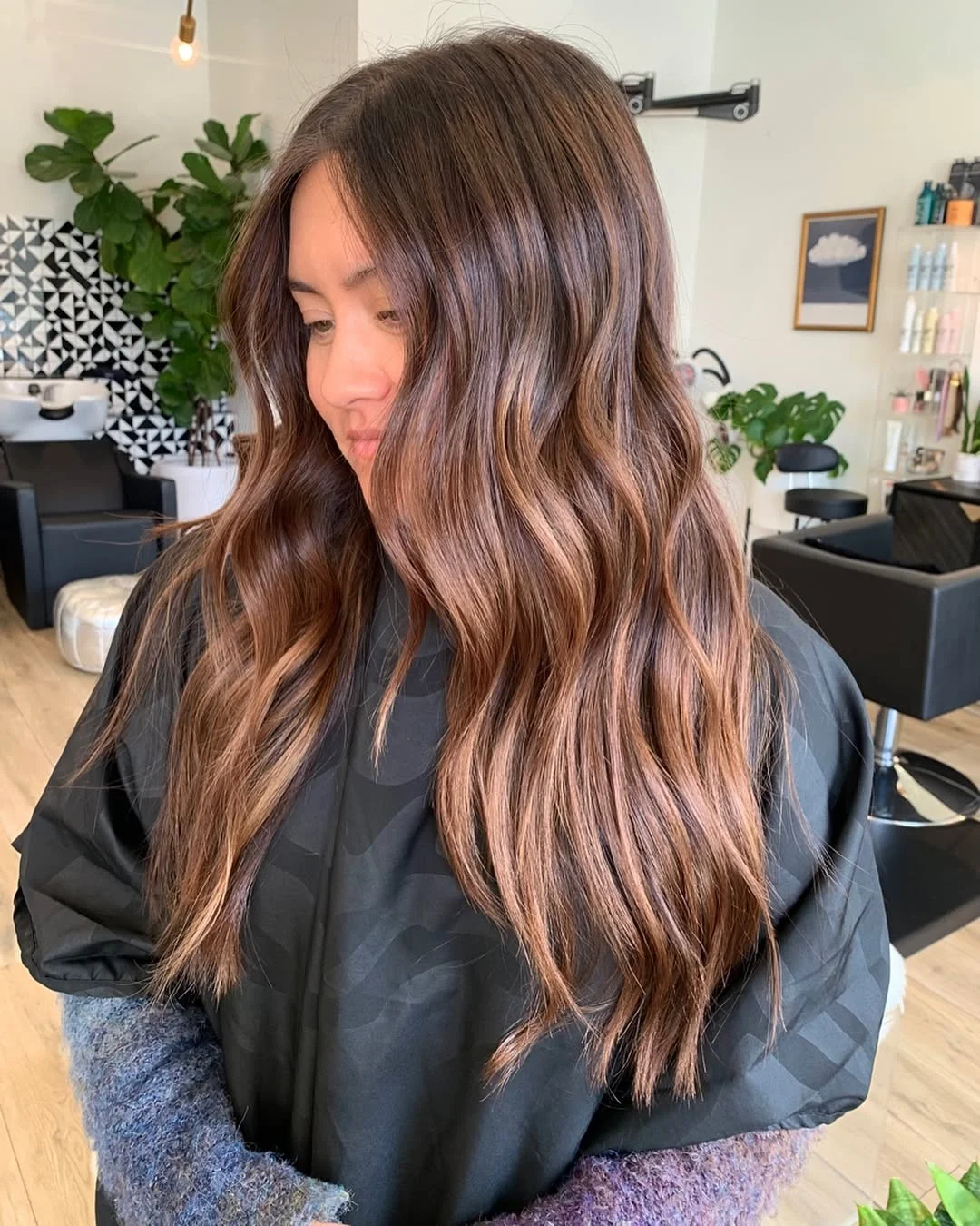 toffee summer brunette hair color 2026 Warm Toffee Balayage with Sunlit Ribbons