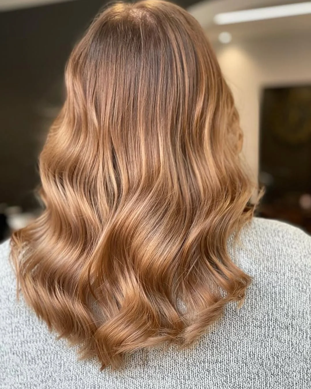 toffee summer hair color for tan skin 2026 Golden Toffee Waves With Sunlit Caramel Melt