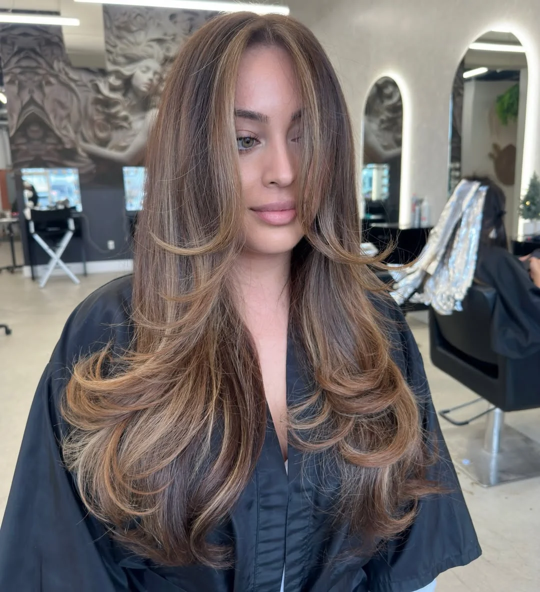 toffee summer honey brown hair color 2026 Feathered Toffee Layers With Airy Face-Framing Highlights