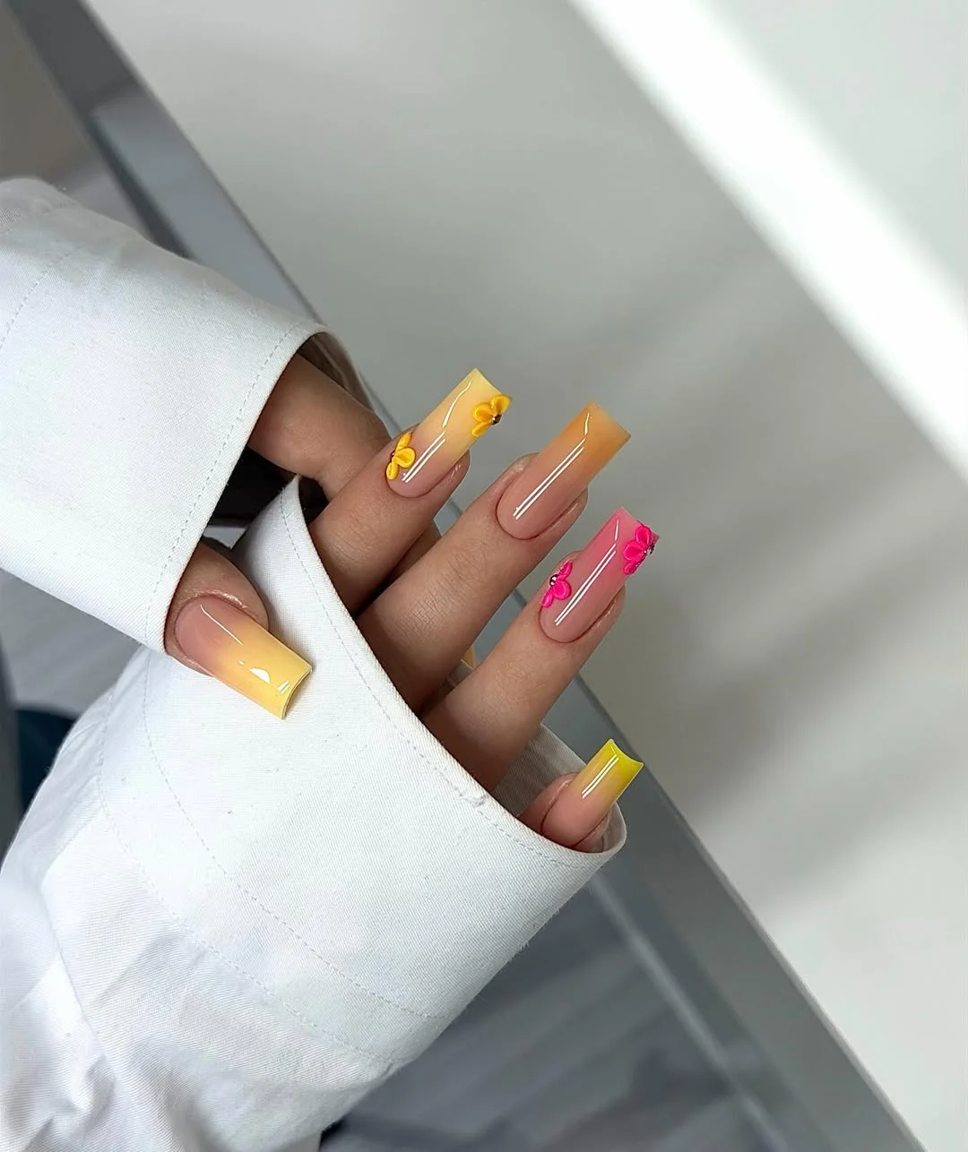 trendy summer nails 2026 Playful Ombre Butterfly Nails for a Colorful Summer Mood