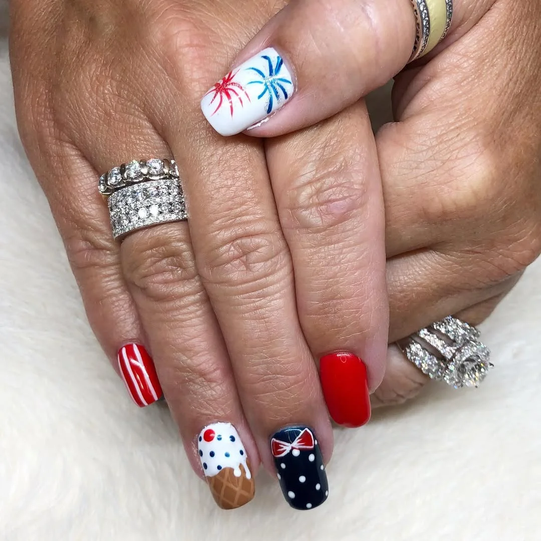 usa nails 2026 Playful Americana With Ice Cream and Fireworks