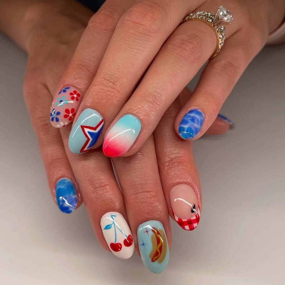 usa nails 2026 Retro Picnic And Fairground Inspired Nail Art