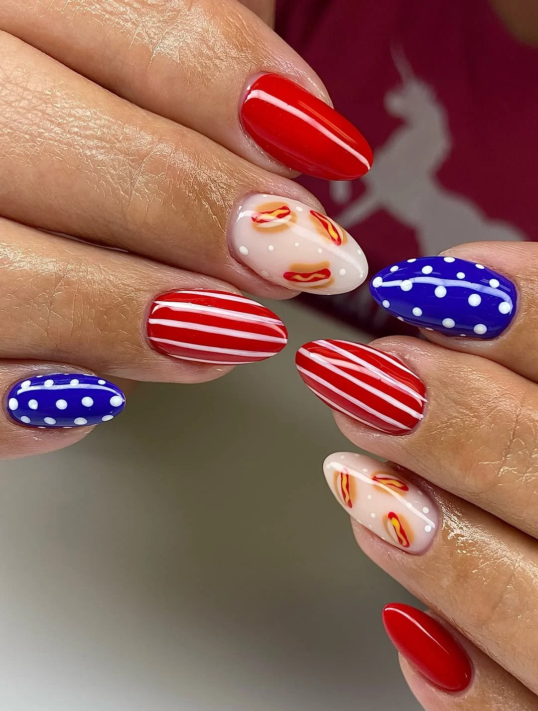 usa nails 2026 Playful Hot Dog Americana With Retro Polka Dots