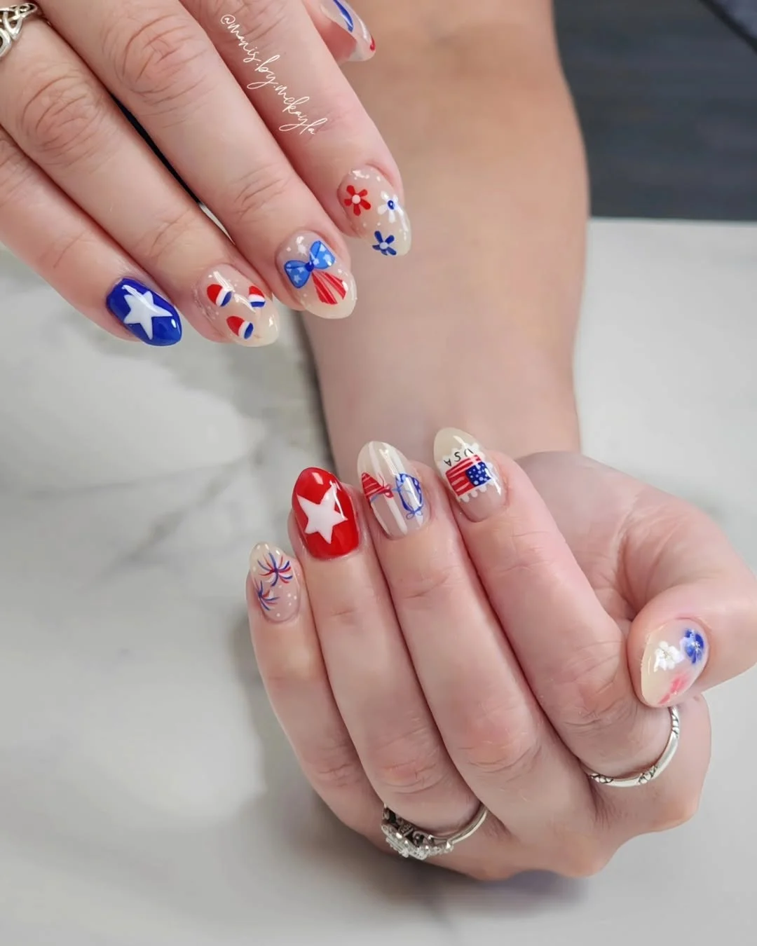 usa nails 2026 Mixed Americana Icons With Charming Vintage Flair